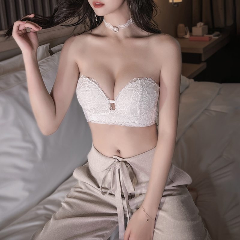 No shoulder strap lingerie female small breasts anti-slip coaly with thin covered plethora of breasted back bra Smear Without Steel Ring Invisible Bra