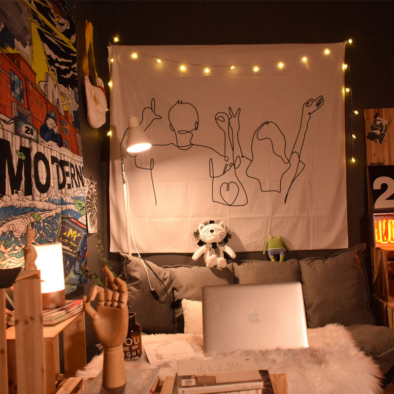 Abstract line painting style hanging cloth background cloth rental dormitory renovation room decoration ins net red live photo