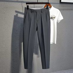 ໂສ້ງຂາສັ້ນຜູ້ຊາຍ summer ice silk thin loose large size straight suit trousers drape light mature business casual nine-point trousers