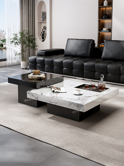 Table basse en ardoise minimaliste italienne moderne simple lumière luxe maison salon marbre petit appartement carré combinaison haute et basse