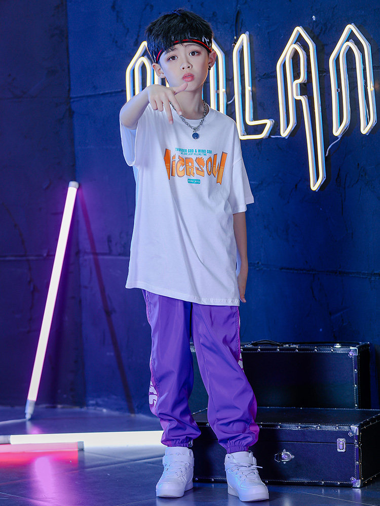 Children's street dance trendy suit boys and girls loose short-sleeved T-shirt children's hiphop hip-hop hip-hop performance clothing