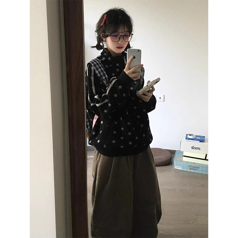 美式立领卫衣外套女秋季2026新款韩系慵懒宽松设计感满印星星上衣