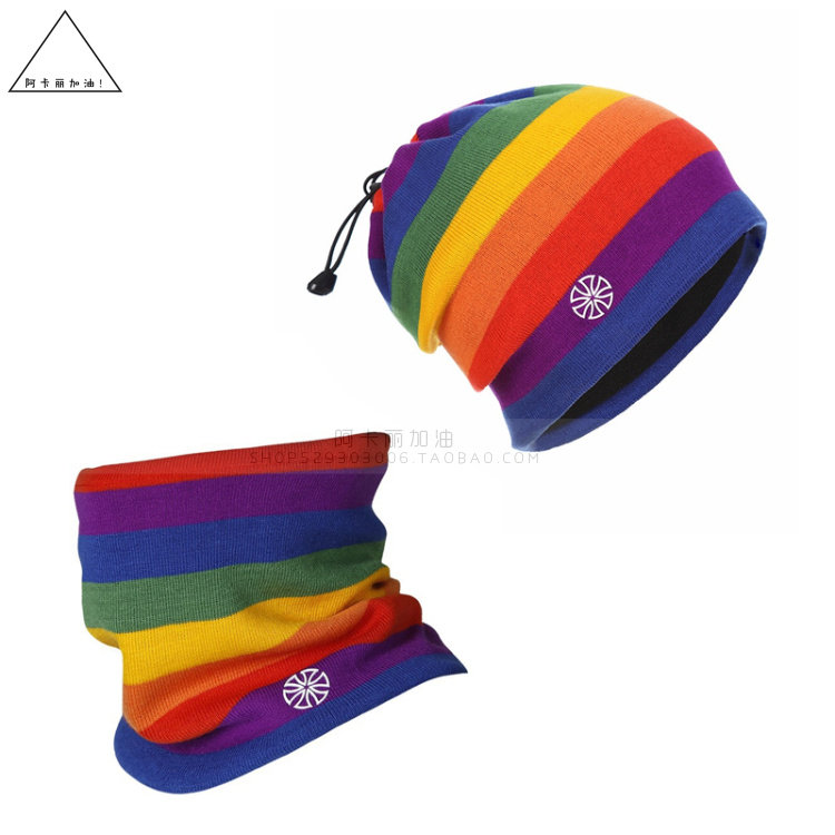 Dual-purpose models export orders autumn and winter warm one bib knitted hat face protection mask rainbow ski cap