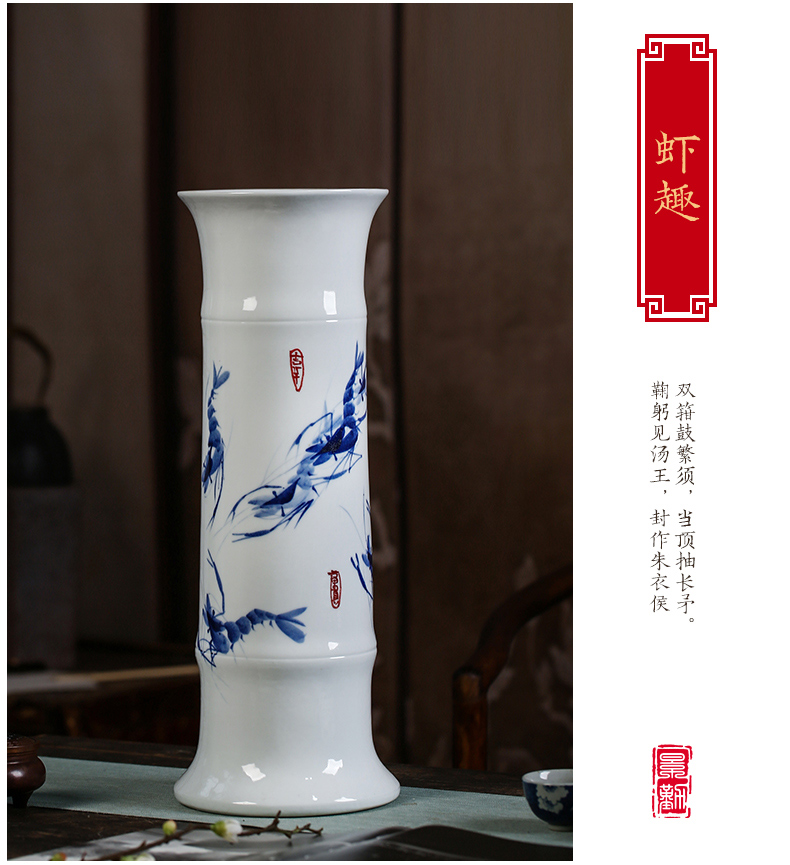 Jingdezhen ceramics tube lucky bamboo vases, flower arranging is placed a sitting room be born king straight water culture flower arrangement