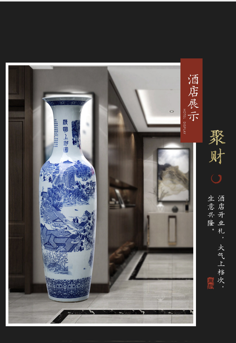 Jingdezhen ceramic painting the living room the French antique blue and white porcelain vase qingming festival furnishing articles furnishing articles hotel decoration