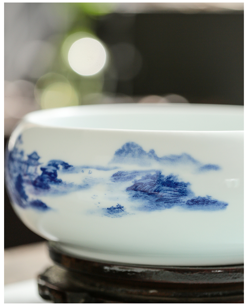 Jingdezhen ceramic aquarium goldfish large blue and white turtle slept GangPen bowl lotus refers to basin of lotus cylinder small POTS