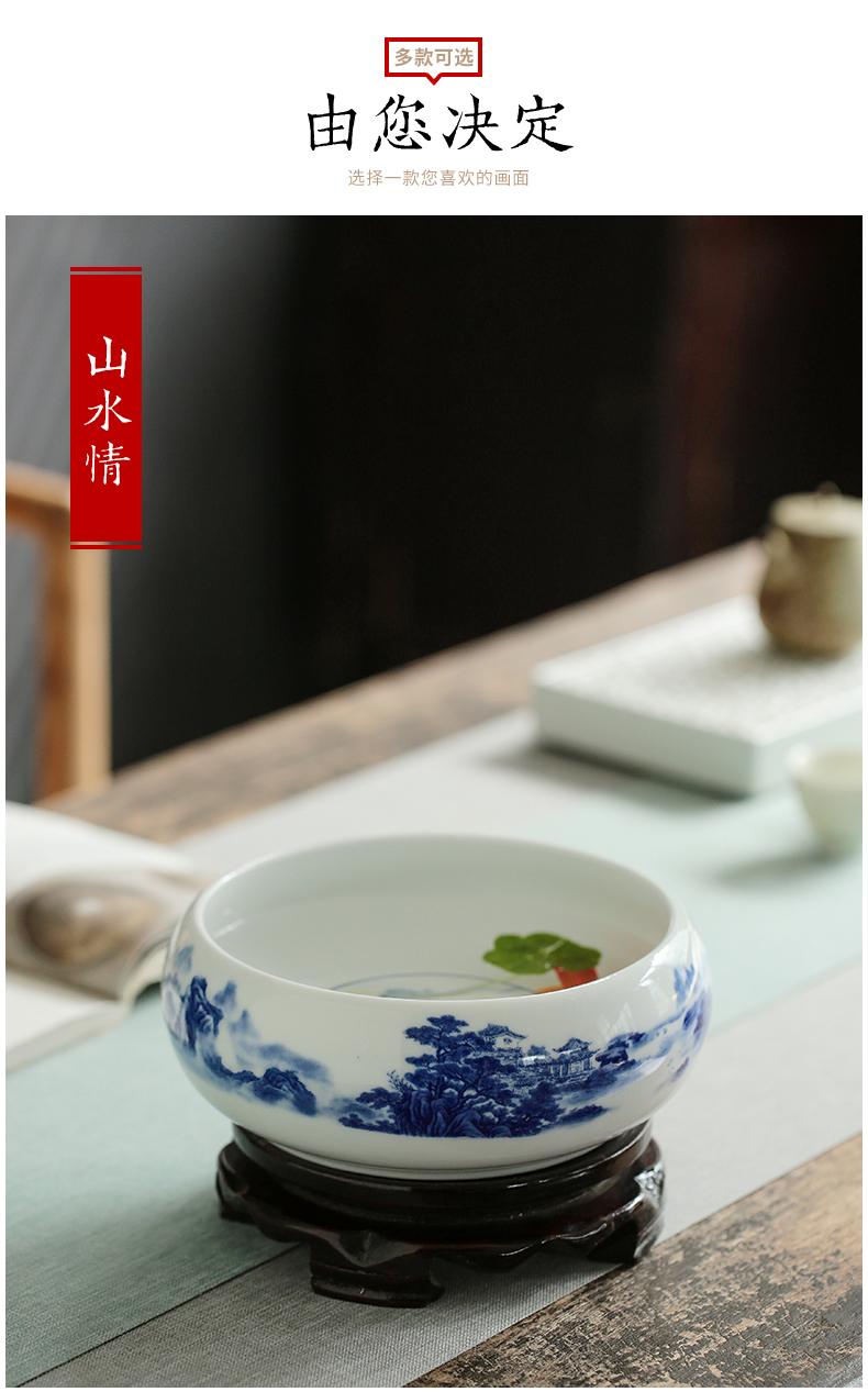 Jingdezhen ceramic aquarium goldfish large blue and white turtle slept GangPen bowl lotus refers to basin of lotus cylinder small POTS