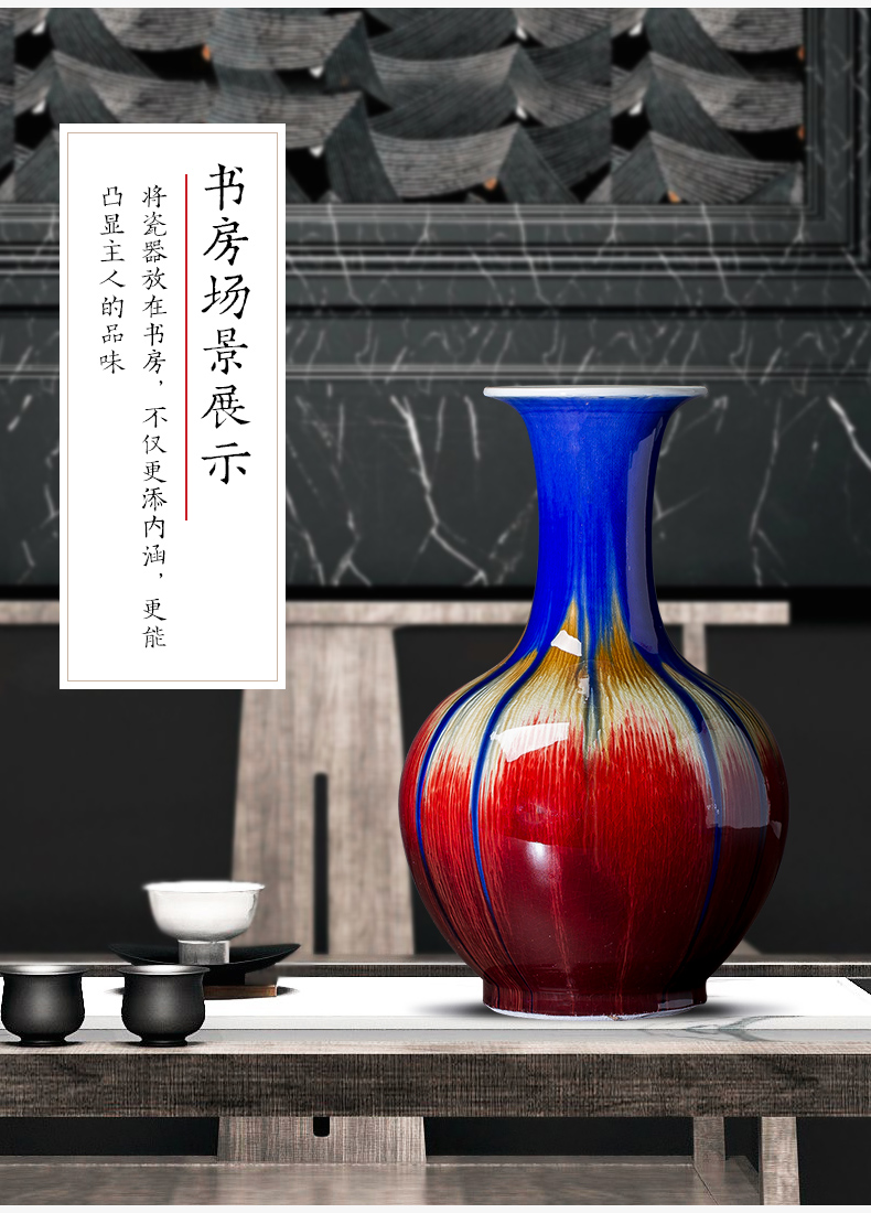 Jingdezhen ceramic large Chinese red red glazed pottery porcelain vases manual archaize lang glaze porcelain flower arranging furnishing articles