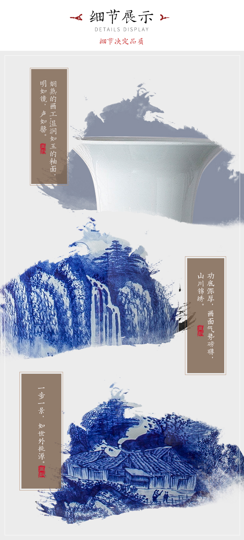 Jingdezhen ceramic large antique hand - made sitting room place decoration of Chinese style household adornment of blue and white porcelain vase