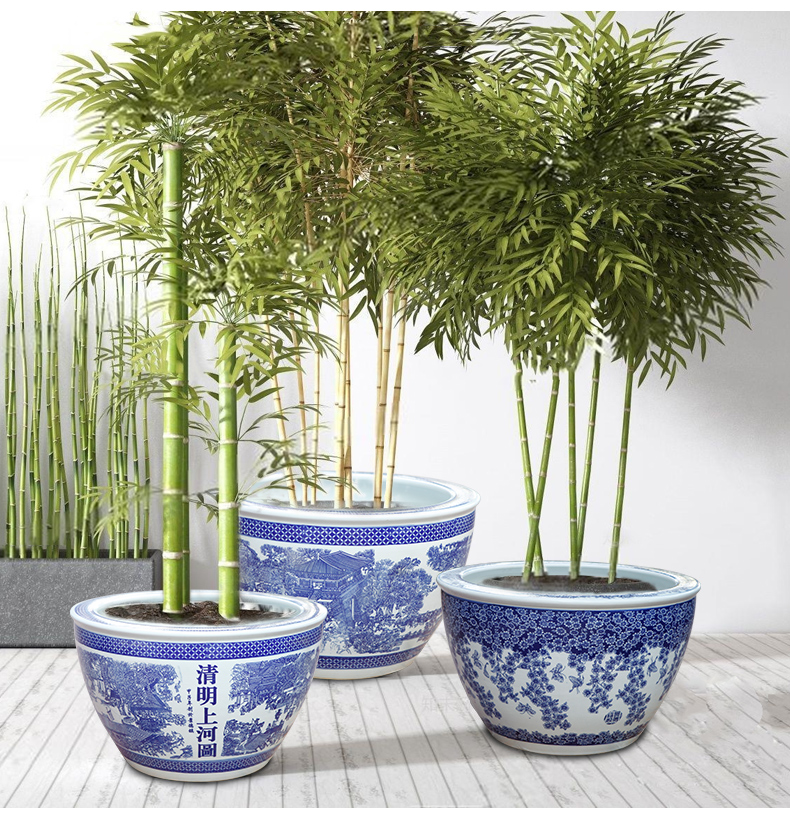 Jingdezhen ceramics aquarium blue and white porcelain lotus lotus cylinder clear painting home furnishing articles