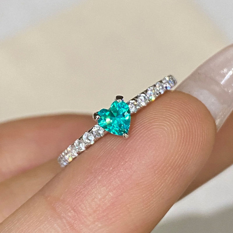 Small Heart-Shaped Paraiba Ring, Tourmaline Ring, Heart-Shaped 925 Silver Gemstone, Neon Blue-Green Niche Design Ring Small Heart-Shaped Paraiba Ring, Tourmaline Ring, Heart-Shaped 925 Silver Gemstone, Neon Blue-Green Niche Design Ring