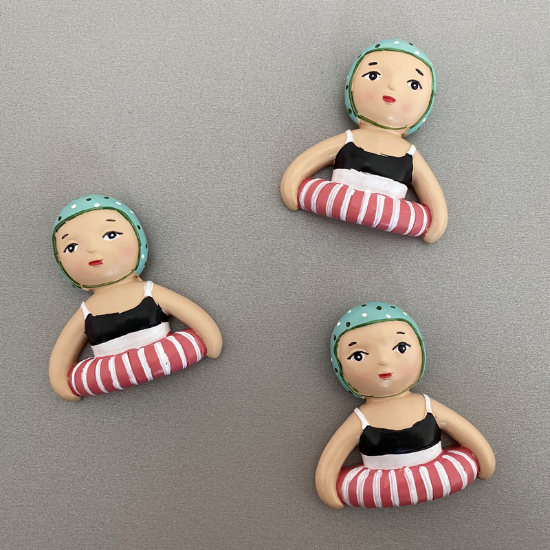 (4) Cute Cartoon Swimming Circle Girls Creative Solid Resin Magnetic fridge patch decoration-Taobao
