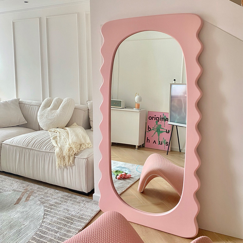 Wave full-length mirror ins wind floor-to-ceiling full-length mirror shaped net red home bedroom pink creative modern full-length mirror