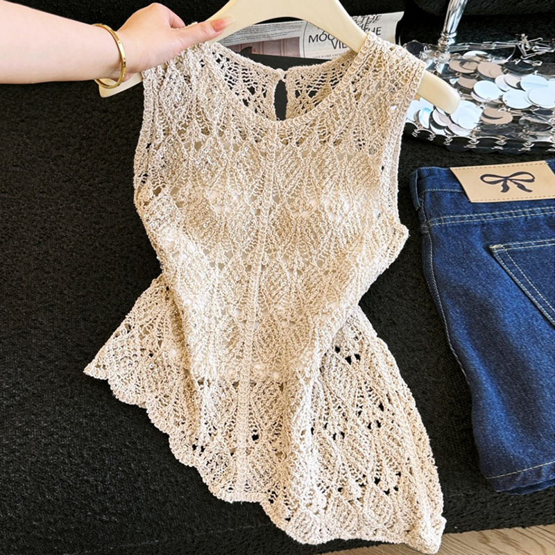 Highly Recommended~ Three-Dimensional Embroidered Hollow Sequin Heavy-Duty Sleeveless Vest for Women, Waist-Cinching, Elegant Outerwear Top, Trendy