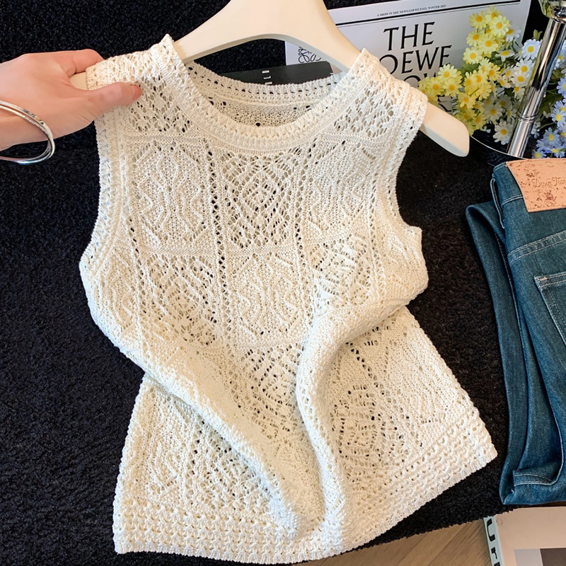 Highly Recommended~ Summer Korean Style Loose Fit Slimming Versatile Hollow Design Knit Tank Top for Women Highly Recommended~ Summer Korean Style Loose Fit Slimming Versatile Hollow Design Knit Tank Top for Women