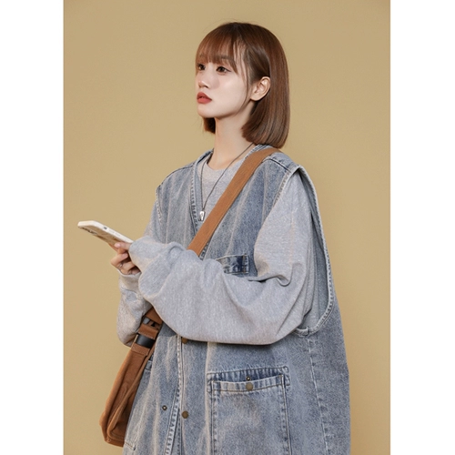 Tide, джинсовый жилет без рукавов, майка топ, модная куртка, V-образный вырез, большой размер, популярно в интернете