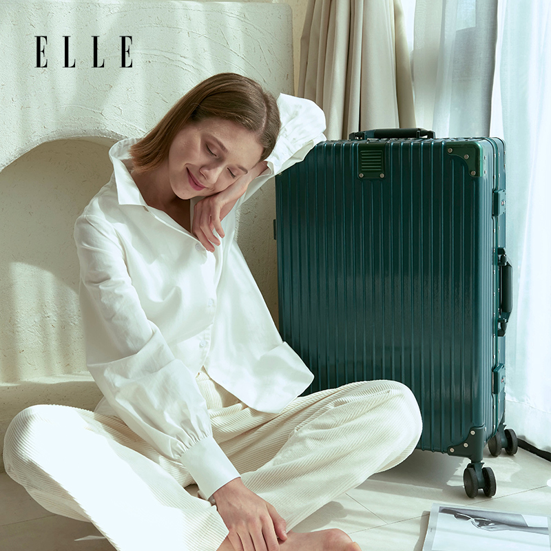 ELLE suitcase woman aluminum frame pull-lever case high face value 24 inch suitcase 20 inch den case password leather case