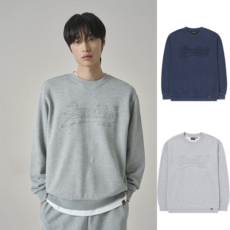 Superdry Asian Series Terry Washed Patch Logo Long-Sleeved Crew Neck Sweatshirt Sweatshirt