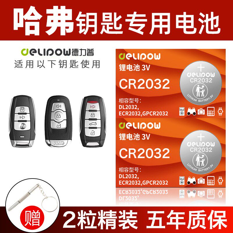 德力普CR2032适用哈弗H6 H2s H7 H8 H9 M6 F5 F7哈佛汽车钥匙遥控器电池 CR2032【2粒精装】哈佛汽车专用电池
