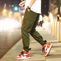 Overalls mens summer loose wear-resistant straight tube multi-bag large size Tide brand Outdoor Sports Leisure spring work military pants