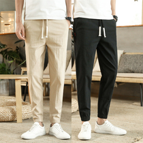 Spring and autumn pants mens casual pants Korean slim 2019 new trend cotton linen loose linen slim nine points