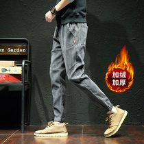 Strips pants men Korean version of the trend slim feet men autumn and winter velvet thick casual handsome Joker corduroy