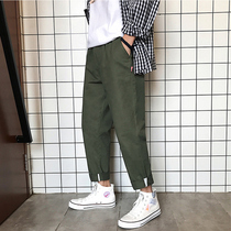 ins drop feel overalls mens Tide brand Hong Kong wind straight pants summer thin loose casual wide leg nine mens pants