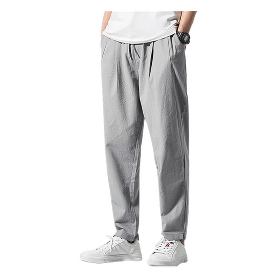 100%纯棉轻薄透气质感裤子男士宽松直筒纯棉夏季薄款中国风休闲裤