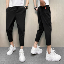 Mens summer Thin Ice Silk casual pants Korean version of the trend Joker small feet ankle-length pants fat fat plus size