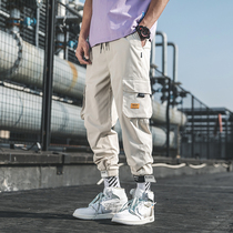 Summer thin casual tooling pants mens Tide brand Ice Silk bunch foot sports pants trend wild loose 9 ankle-length pants