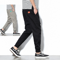 Summer nine-point casual pants mens loose size elastic waist Haren pants fat 9 points plus fat big leg pants men
