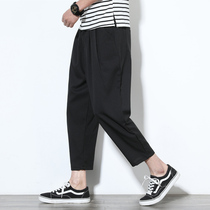 Wide leg pants mens ankle-length pants summer casual pants loose straight pants Korean trend eight wide leg pants hip hip pants tide