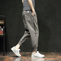 Summer loose thin ankle-length pants sports casual pants Korean version of the trend cotton linen small feet Harlan Japanese eight-point pants men