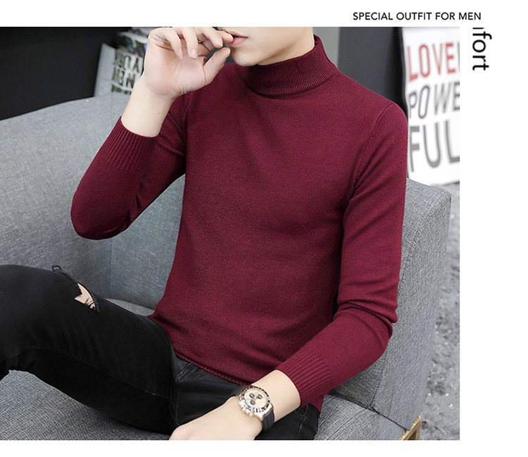 Демисезонный трикотажный приятный телу кашемировый свитер, высокий воротник, облегающий крой, увеличенная толщина 1834838250 