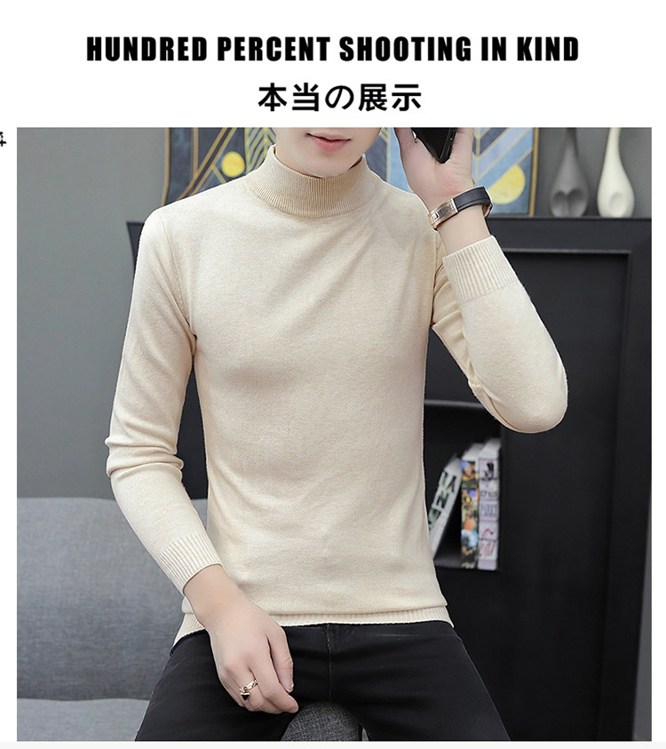 Демисезонный трикотажный приятный телу кашемировый свитер, высокий воротник, облегающий крой, увеличенная толщина 1834838250 