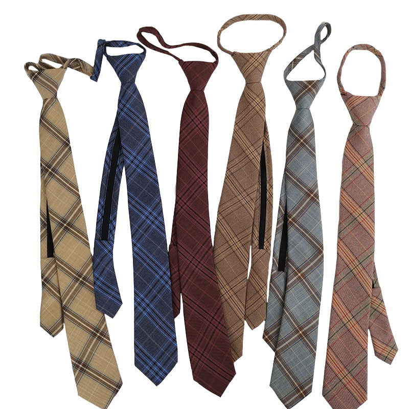 How No-Tie Lazy Plaid Style Business Casual College Style Shirt Tie Unisex Zipper Long Suit