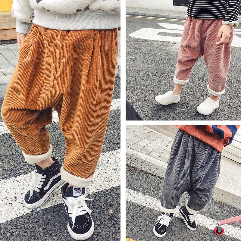 Children's corduroy pants thickened and velvet 2019 winter new baby warm pants boys casual harem pants