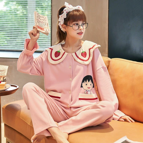 魅娴 Осенняя демисезонная хлопковая тонкая пижама, лонгслив, комплект