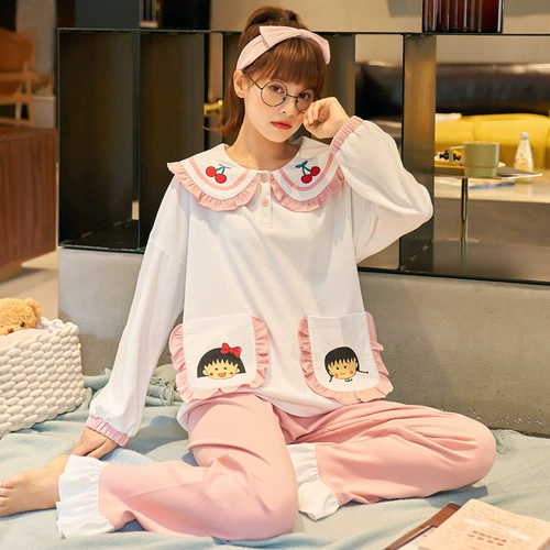 魅娴 Осенняя демисезонная пижама, хлопковый тонкий лонгслив, мультяшный комплект
