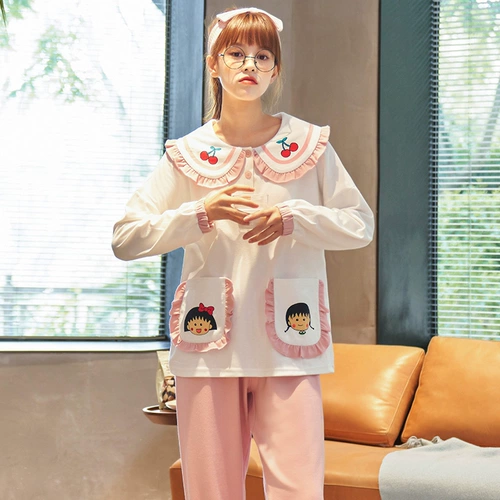 魅娴 Осенняя демисезонная пижама, хлопковый тонкий лонгслив, мультяшный комплект