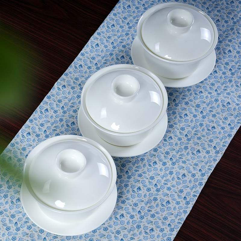 Gaiwan teacup white porcelain Jingdezhen tea set ceramic ancient three talents pure white tea cup kung fu tea bowl bone china thin