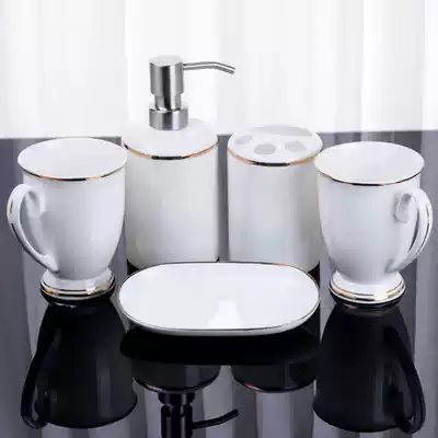 Gold-plated bathroom room five-piece kit Powder room toiletries cup set European toothbrush tooth cup Ceramic supplies tooth set