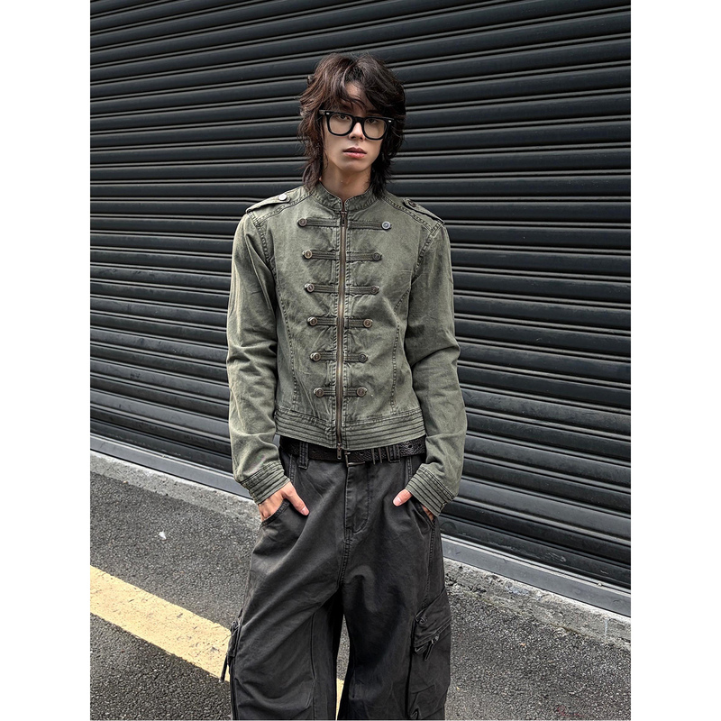 Disordered Style New Chinese-Style Washed Street Denim Jacket for Men and Women, Autumn Napoleon Modern Workwear Short Jacket