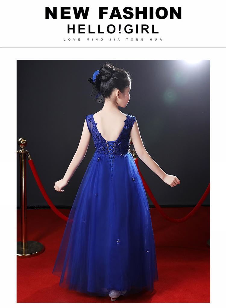 Hoa cô gái áo dài quý cô catwalk dạ hội váy trẻ em biểu diễn công chúa váy cô gái fluffy màu xanh - Váy trẻ em váy công chúa bé gái cao cấp