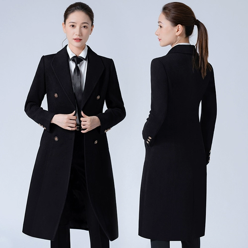 Шерстяное пальто, зимняя длинная куртка для работы, облегающий крой, средней длины