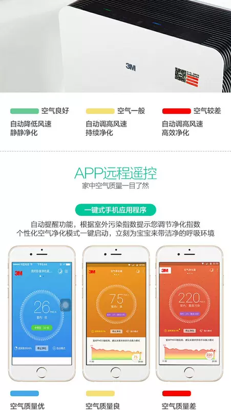 Máy lọc không khí 3M Hộ gia đình ngoài formaldehyd bụi bụi khói bụi khói khói phòng ngủ thông minh thanh oxy