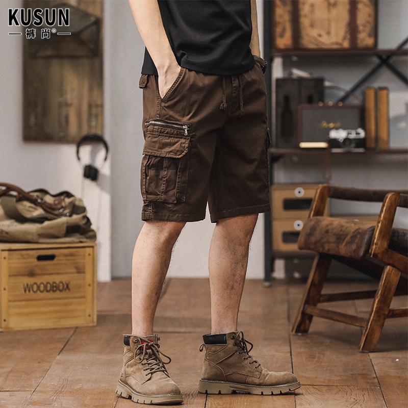 Brown Washed Vintage Work Shorts for Men, Summer 2025 New Style, Pure Cotton, Cool and Stylish, Outdoor Hiking Shorts