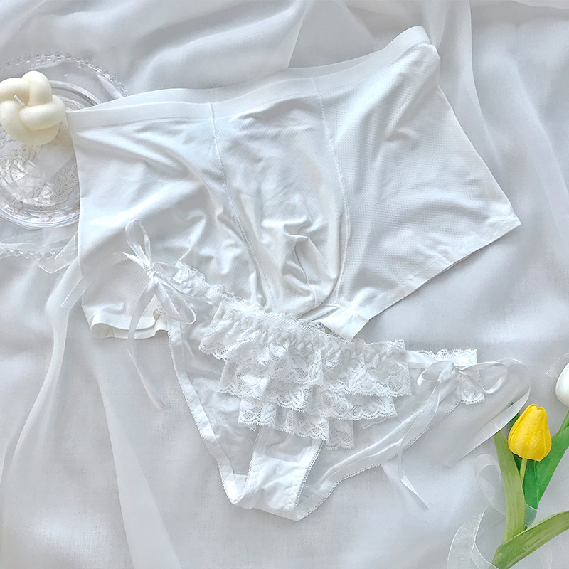 Lovers Briefs Spring Summer Thin cool and unscarred ice silk Men's and women's underwear pure desire laces lace underpants women