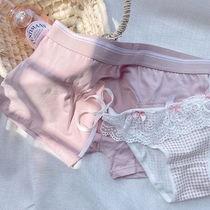 Lovers briefs female spring Xiaoqing New cotton Lace Lace lace Butterfly knot Men and women Gift Sexy Cute Triangle Pants