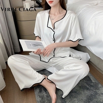 VIRRI CIAGA temperament white moonlight pajamas WOMENs spring AND summer SILK THIN SEXY SHORT-SLEEVED FASHION HOME CLOTHES